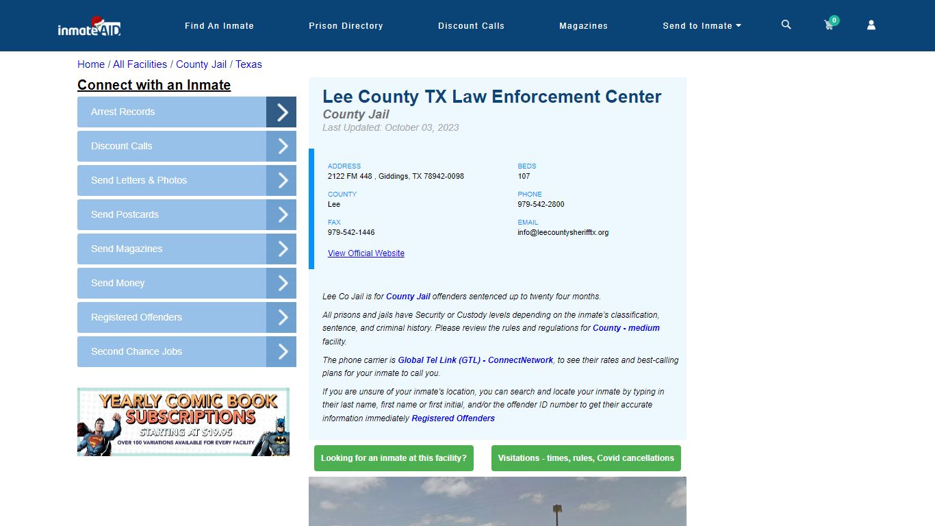Lee County TX Law Enforcement Center - Inmate Locator - Giddings, TX