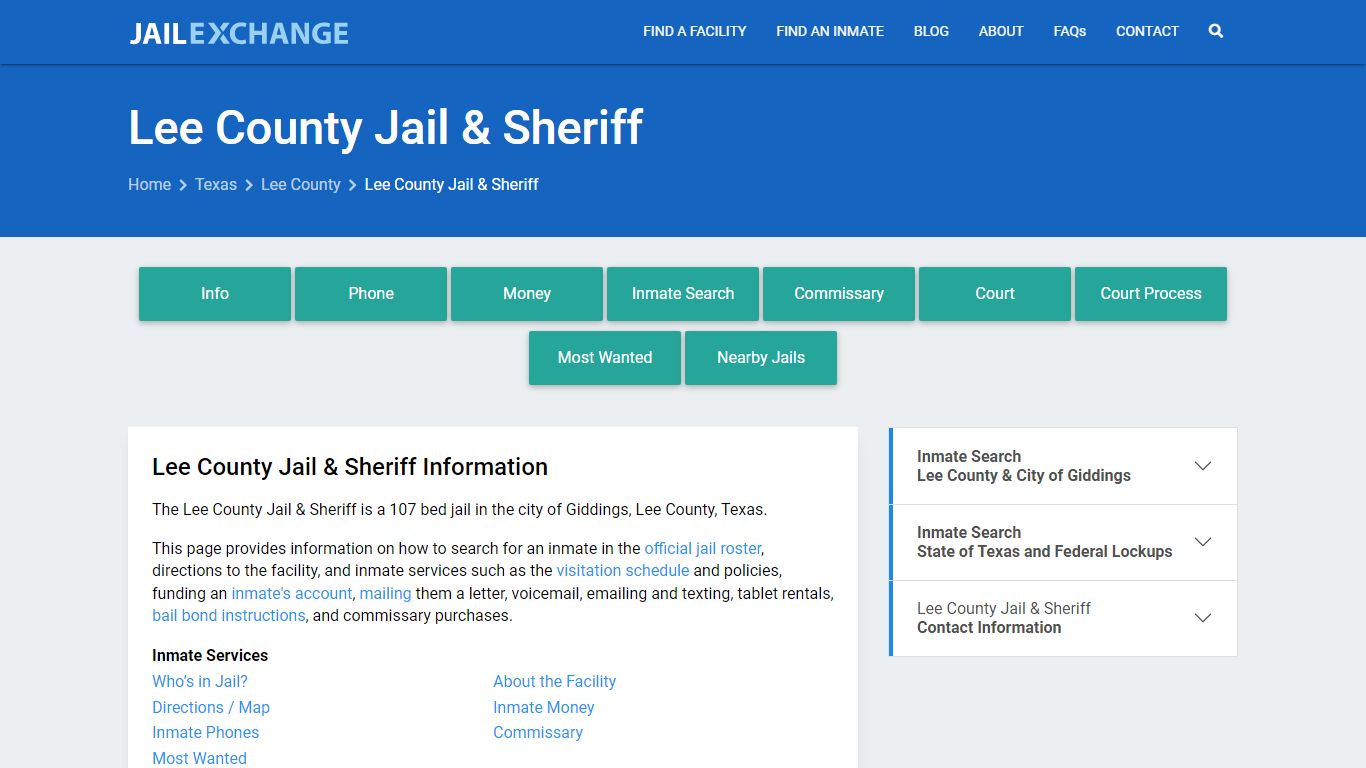 Lee County Jail & Sheriff, TX Inmate Search, Information
